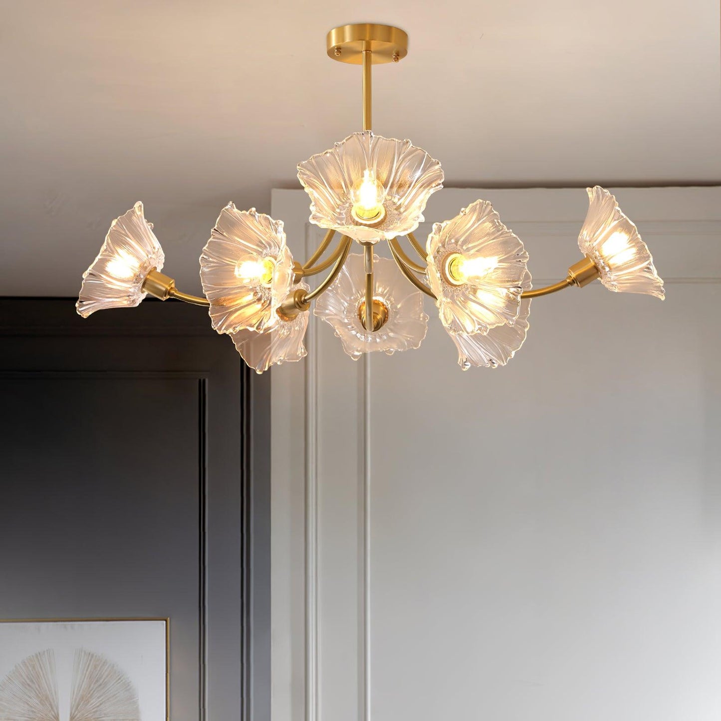 Flower Glass Brass Chandelier Ceiling Light