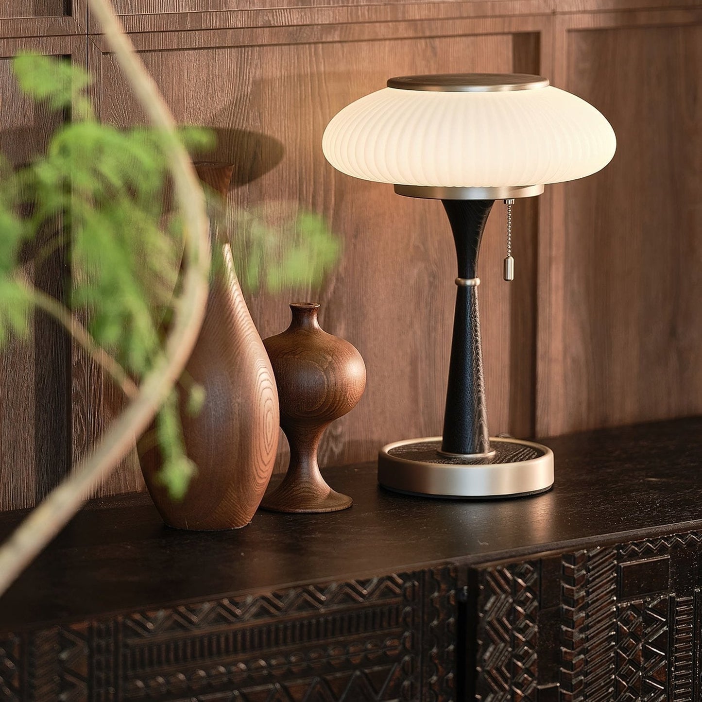 Matsutake Mushroom Table Lamp Wood Metal Glass