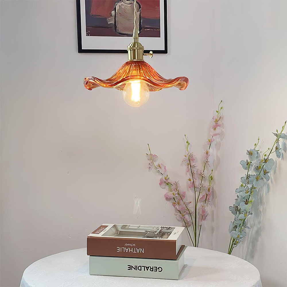 Glass Hibiscus Flower Pendant Light Fixture