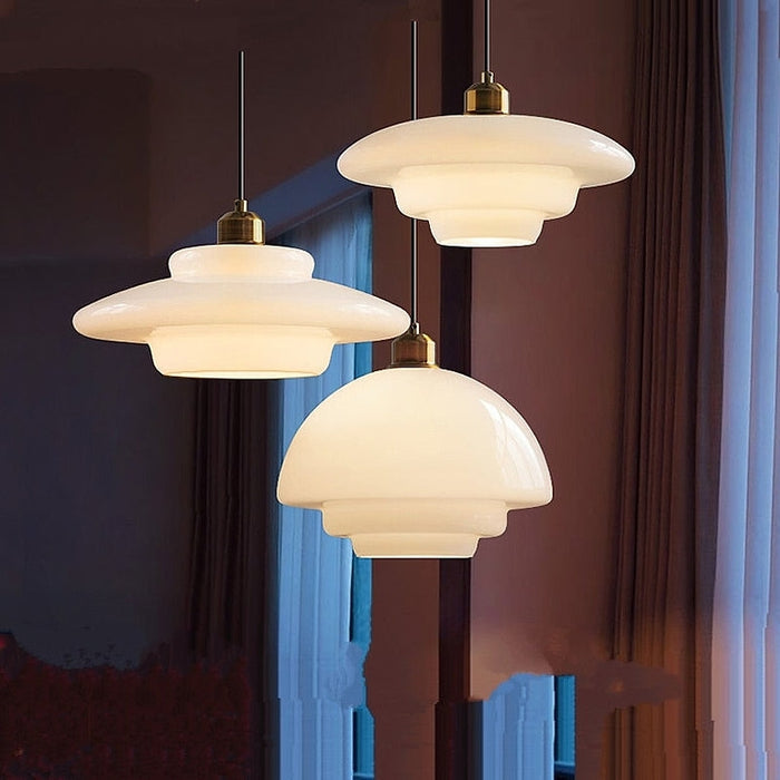 Mid Century White Glass Pendant Light