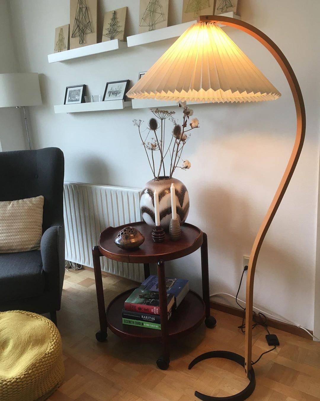 Caprani Scandinavian Wood and Metal Floor Lamp