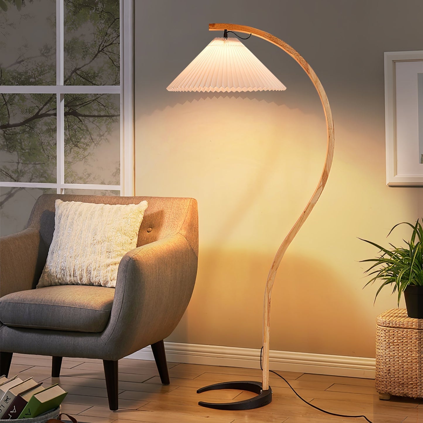 Caprani Scandinavian Wood and Metal Floor Lamp