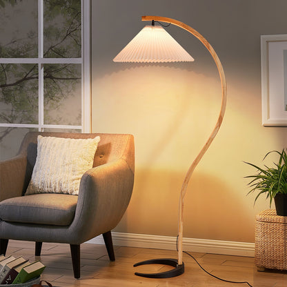 Caprani Scandinavian Wood and Metal Floor Lamp