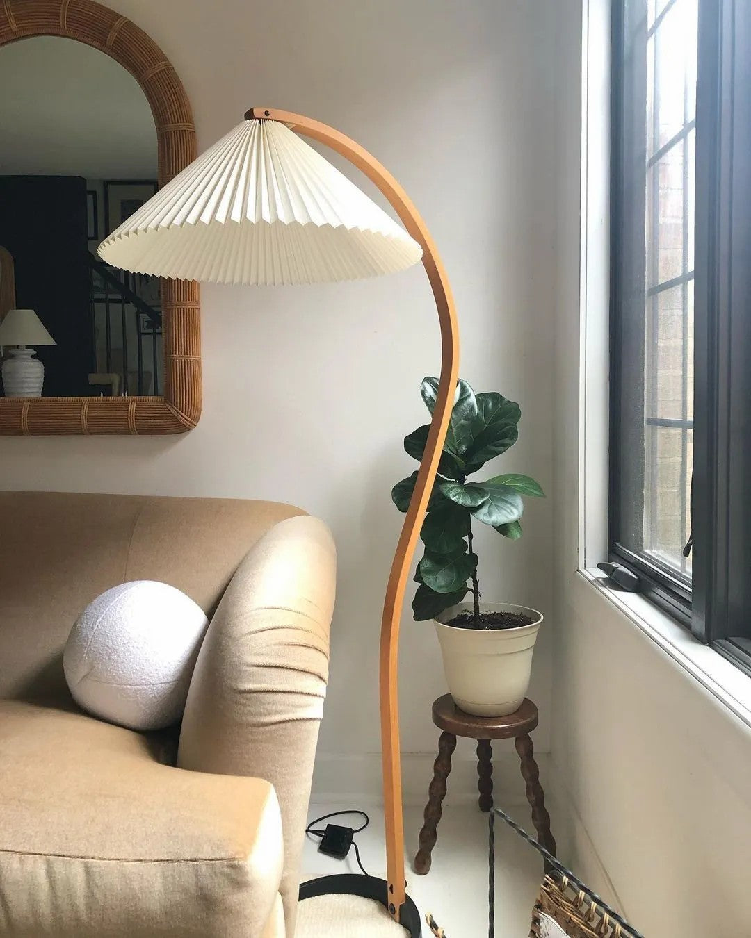 Caprani Scandinavian Wood and Metal Floor Lamp