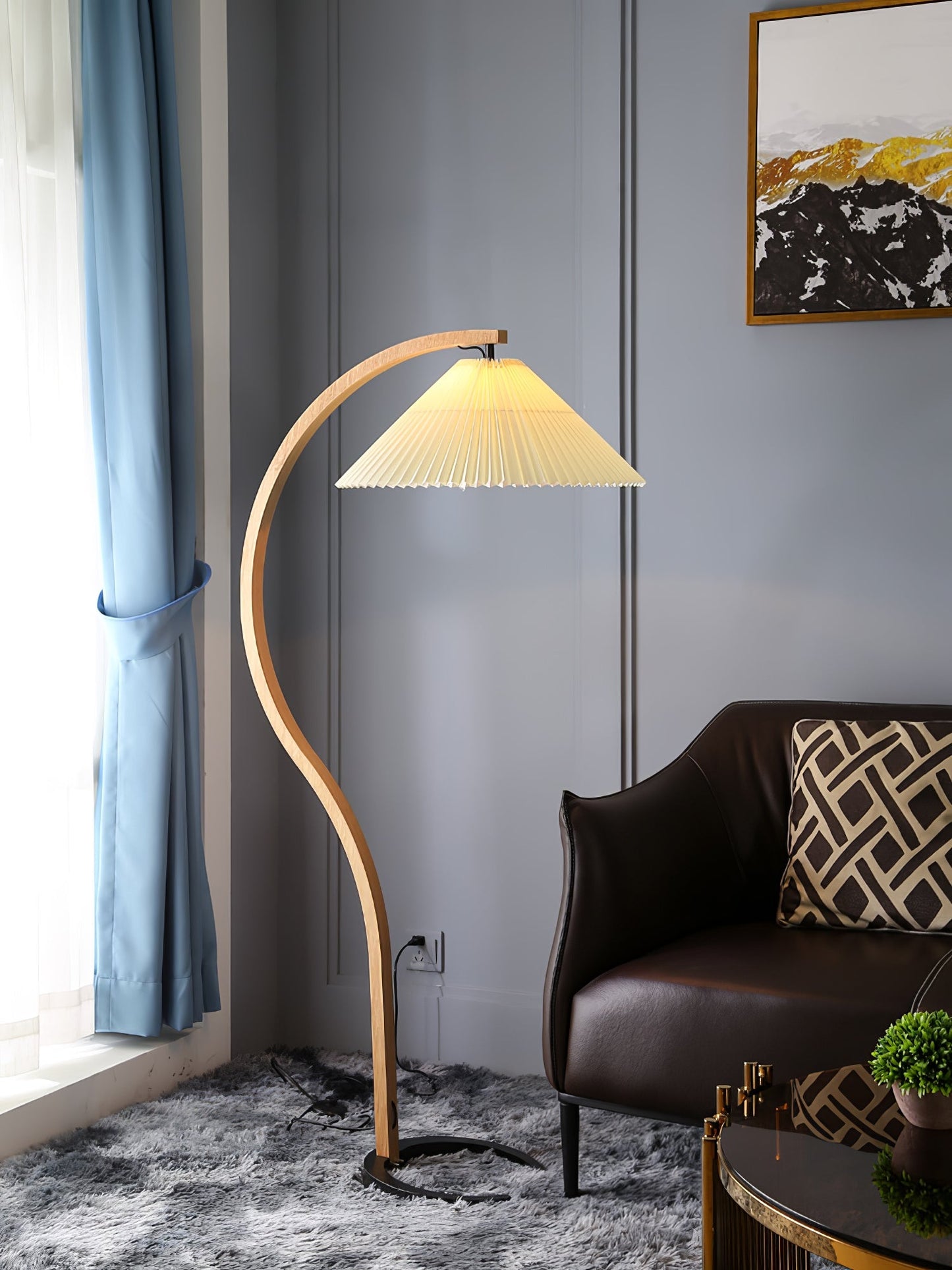 Caprani Scandinavian Wood and Metal Floor Lamp
