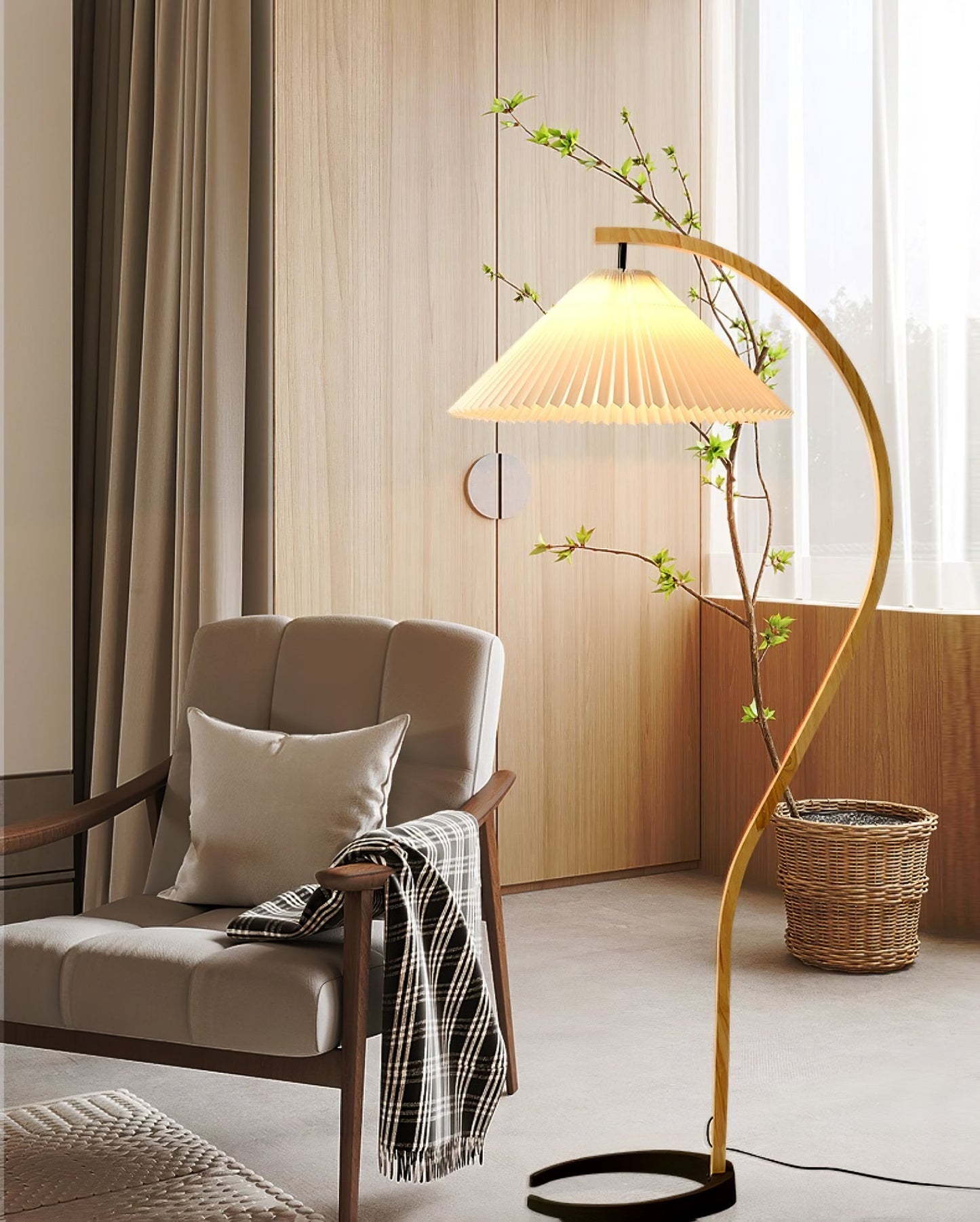 Caprani Scandinavian Wood and Metal Floor Lamp