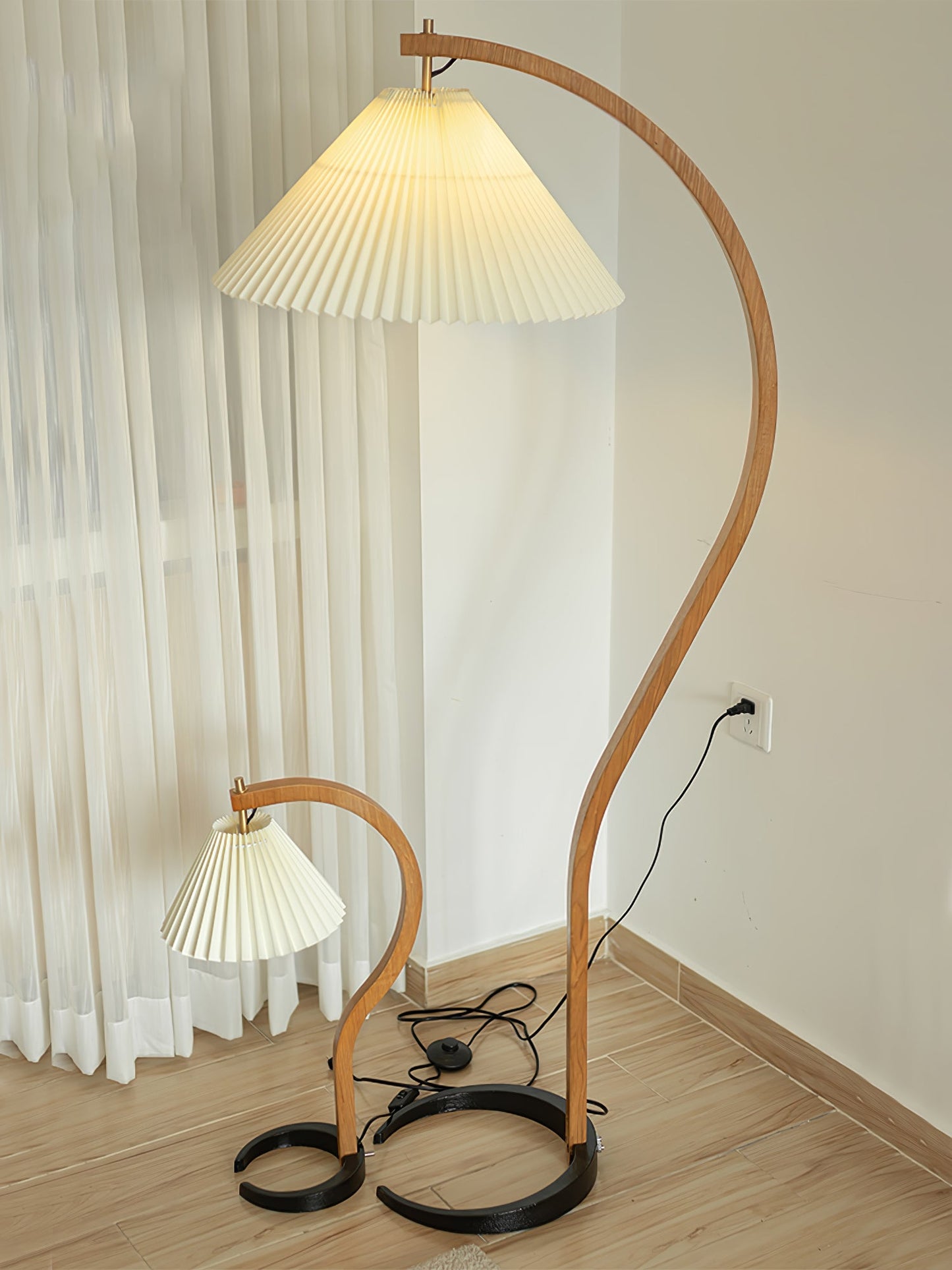 Caprani Scandinavian Wood and Metal Floor Lamp