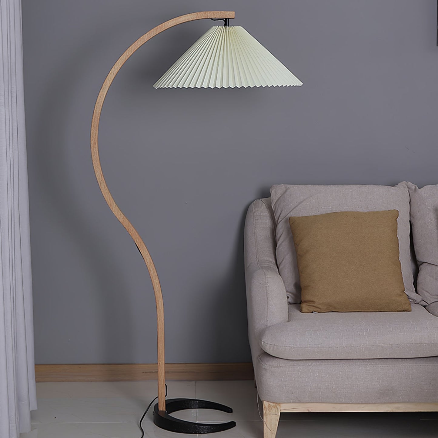 Caprani Scandinavian Wood and Metal Floor Lamp