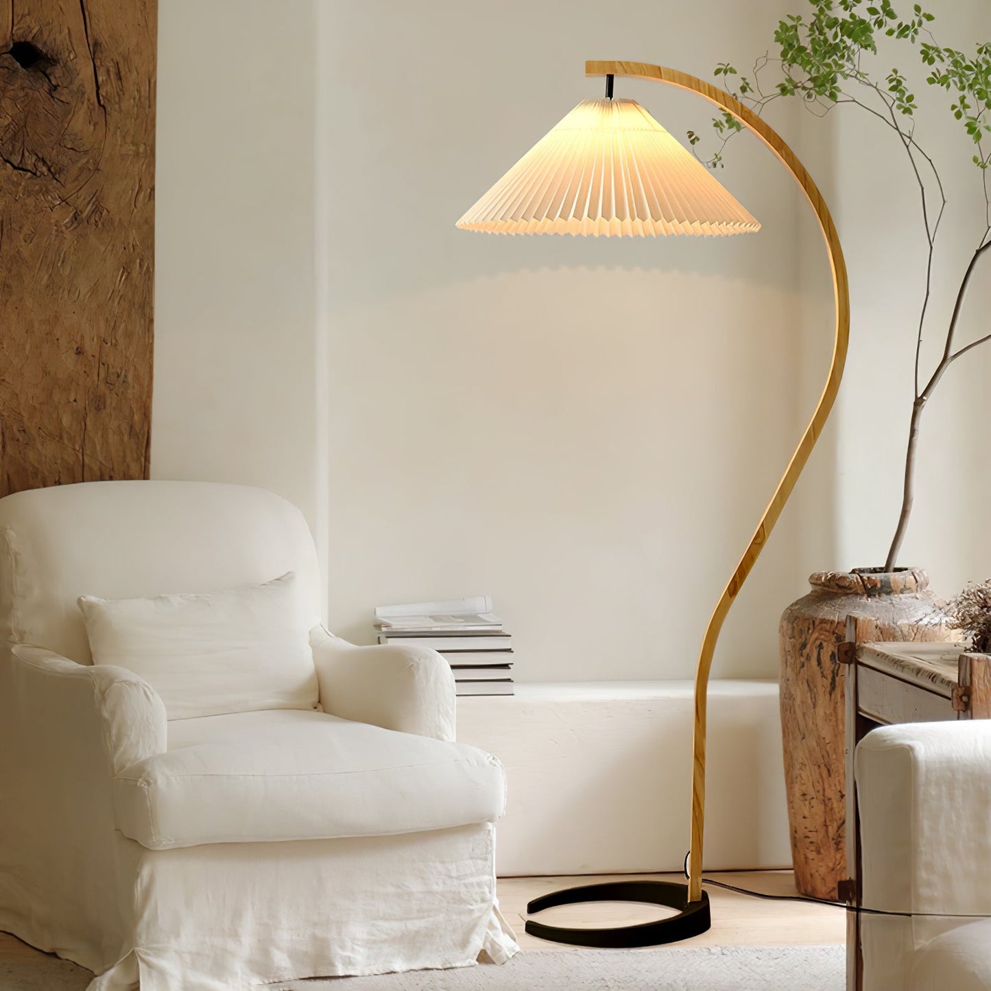 Caprani Scandinavian Wood and Metal Floor Lamp