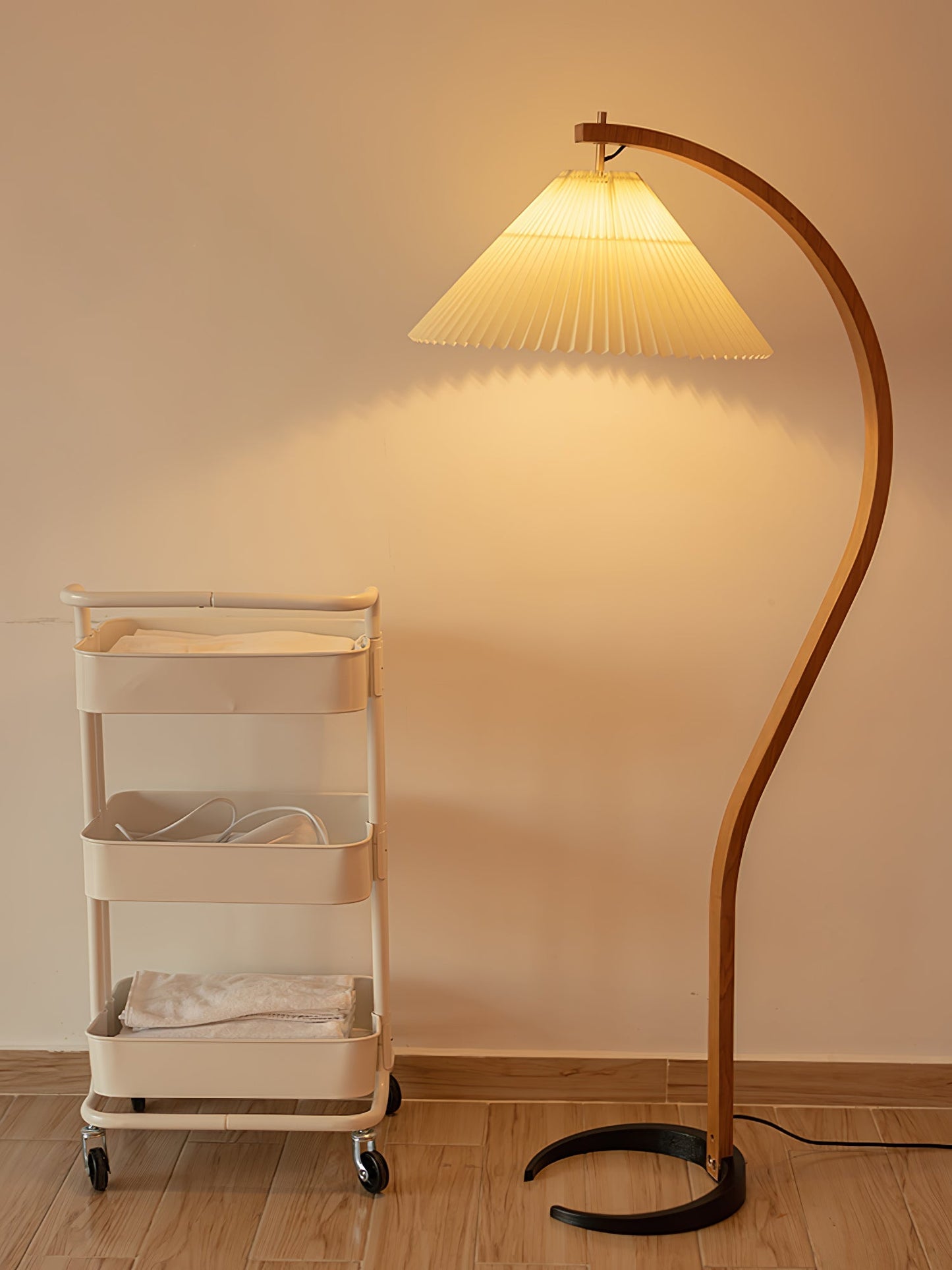 Caprani Scandinavian Wood and Metal Floor Lamp