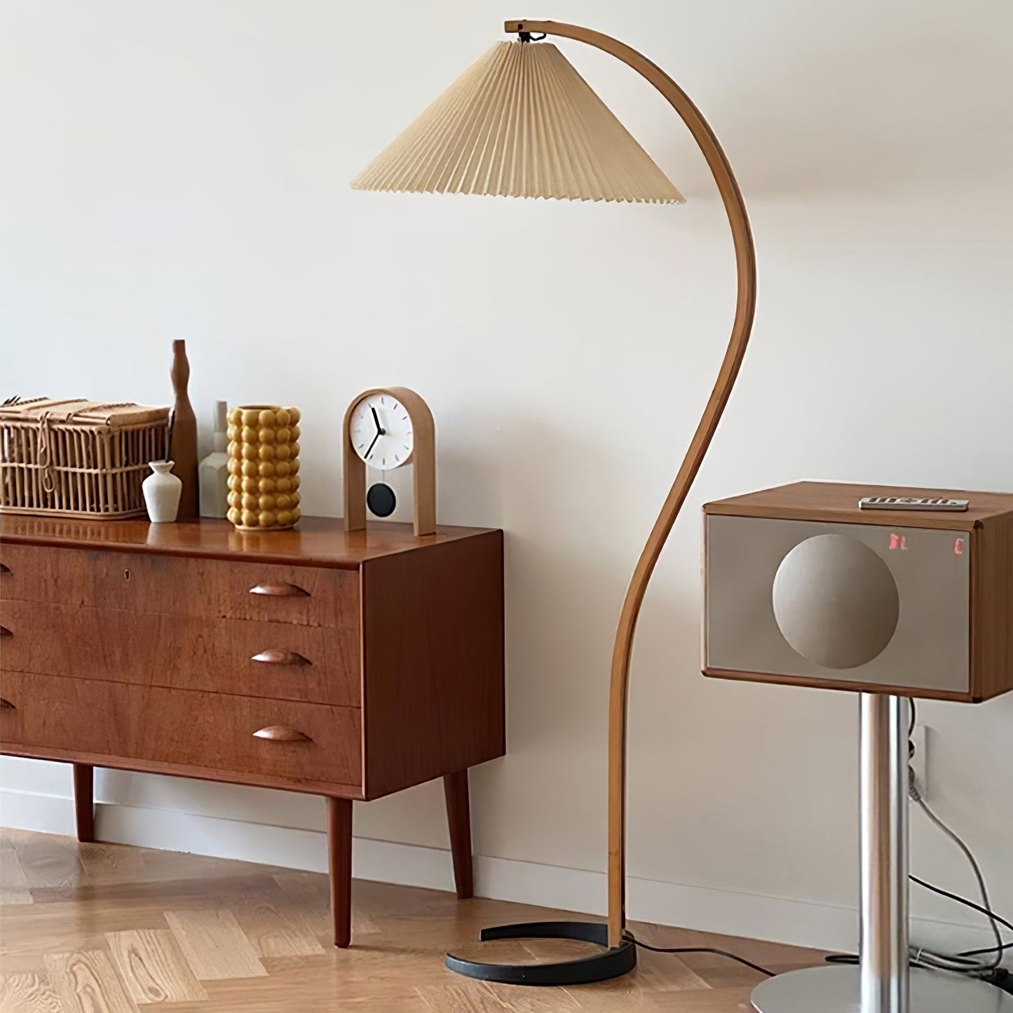 Caprani Scandinavian Wood and Metal Floor Lamp
