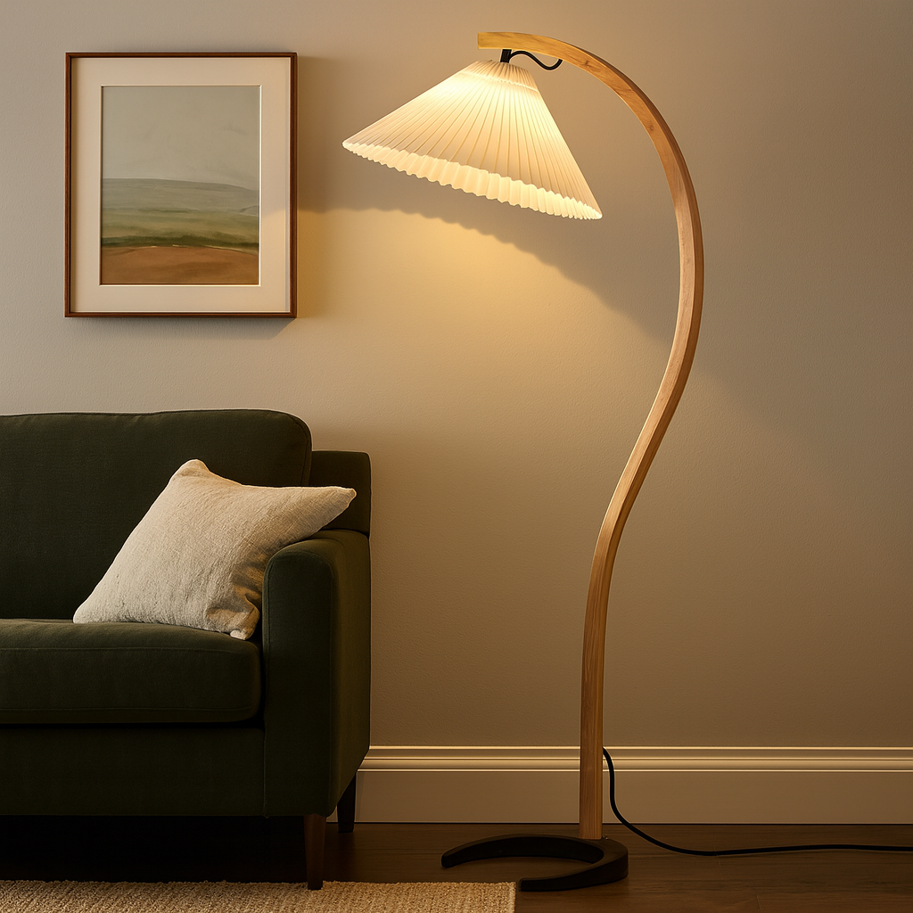 Caprani Scandinavian Wood and Metal Floor Lamp