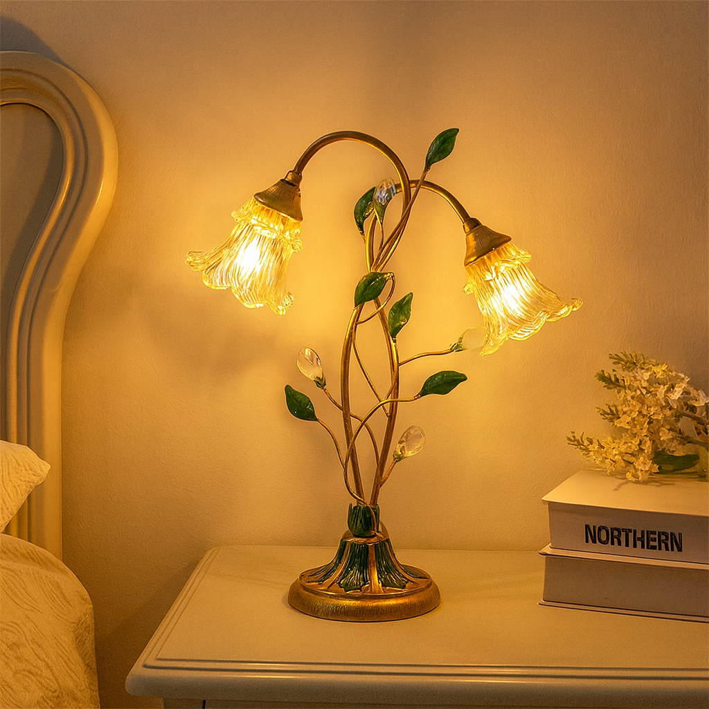 French Flower Crystal Glass Table Lamp