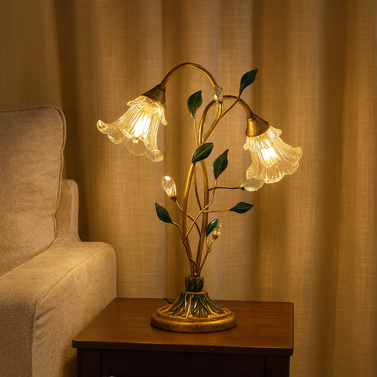 French Flower Crystal Glass Table Lamp