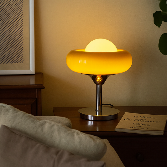 Vintage Bauhaus Yellow Glass Table Lamp