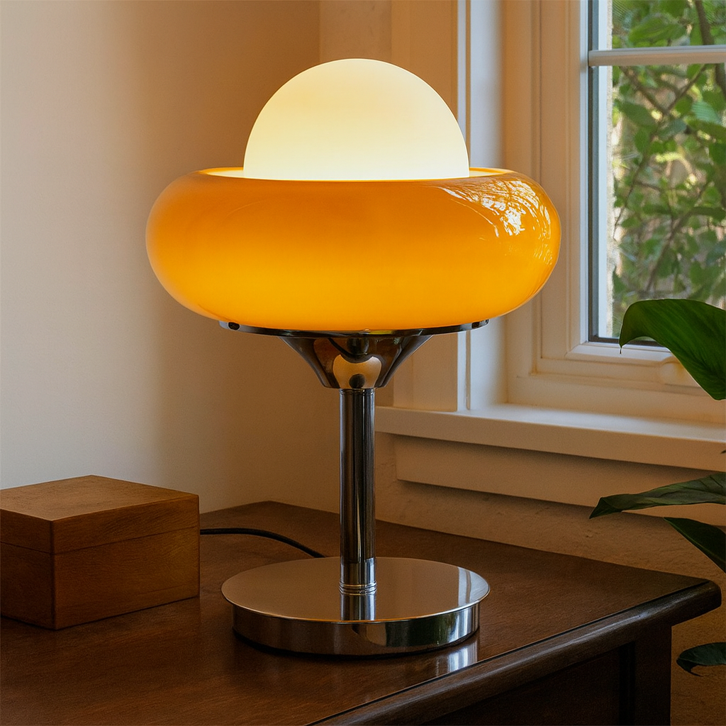 Vintage Bauhaus Yellow Glass Table Lamp