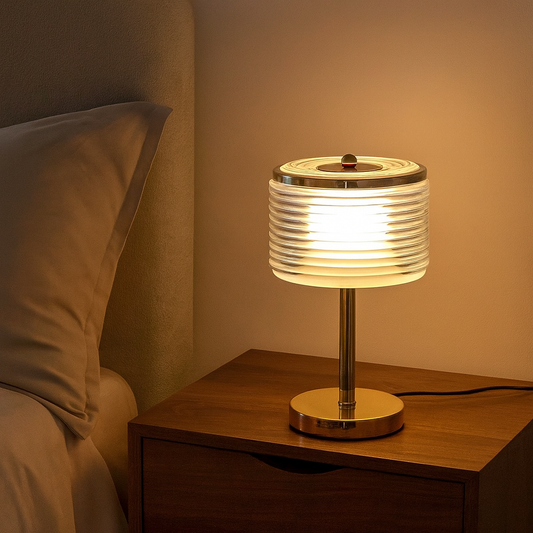 Gold LED Ring Table Lamp with Adjustable Light
