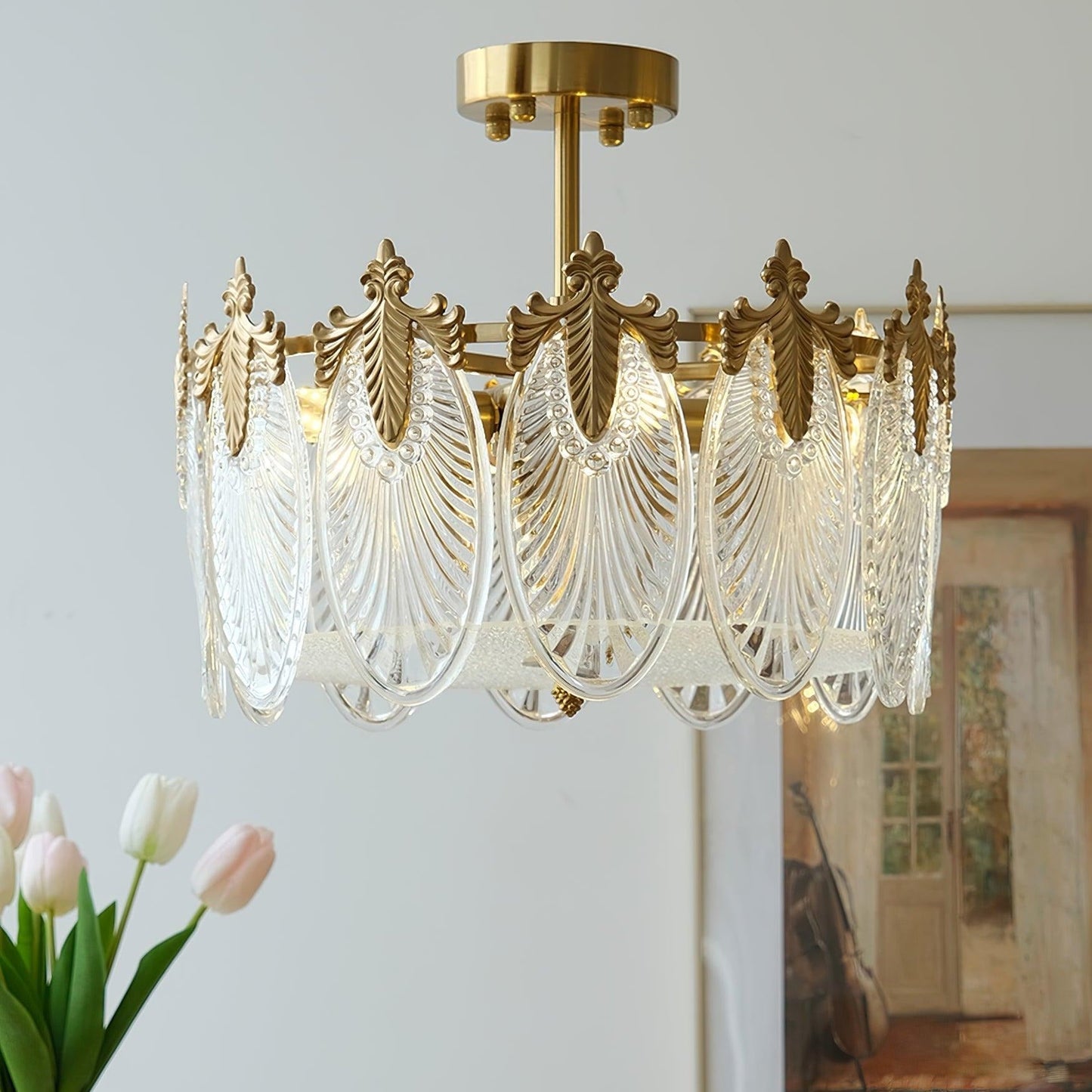 Round Decorative Glass Chandelier Ceiling Light