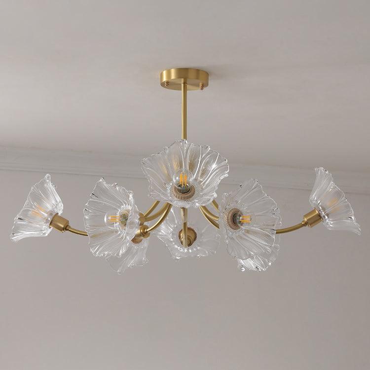 Flower Glass Brass Chandelier Ceiling Light