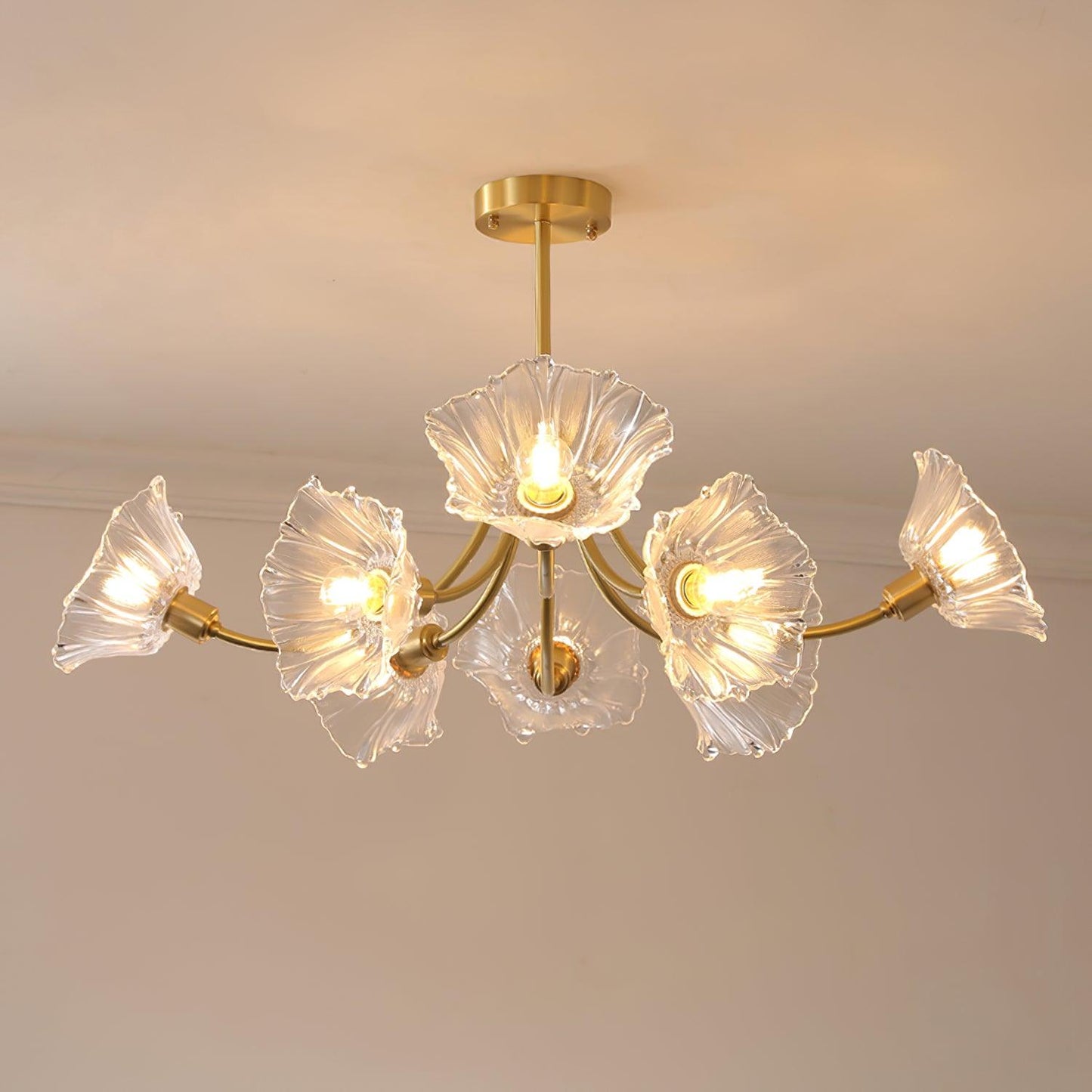 Flower Glass Brass Chandelier Ceiling Light