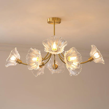 Flower Glass Brass Chandelier Ceiling Light