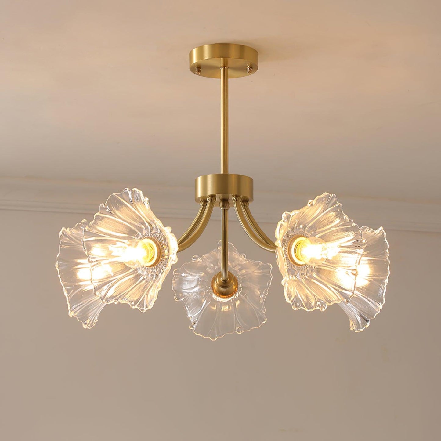 Flower Glass Brass Chandelier Ceiling Light