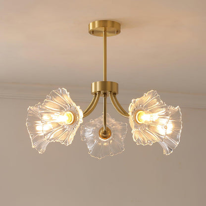 Flower Glass Brass Chandelier Ceiling Light
