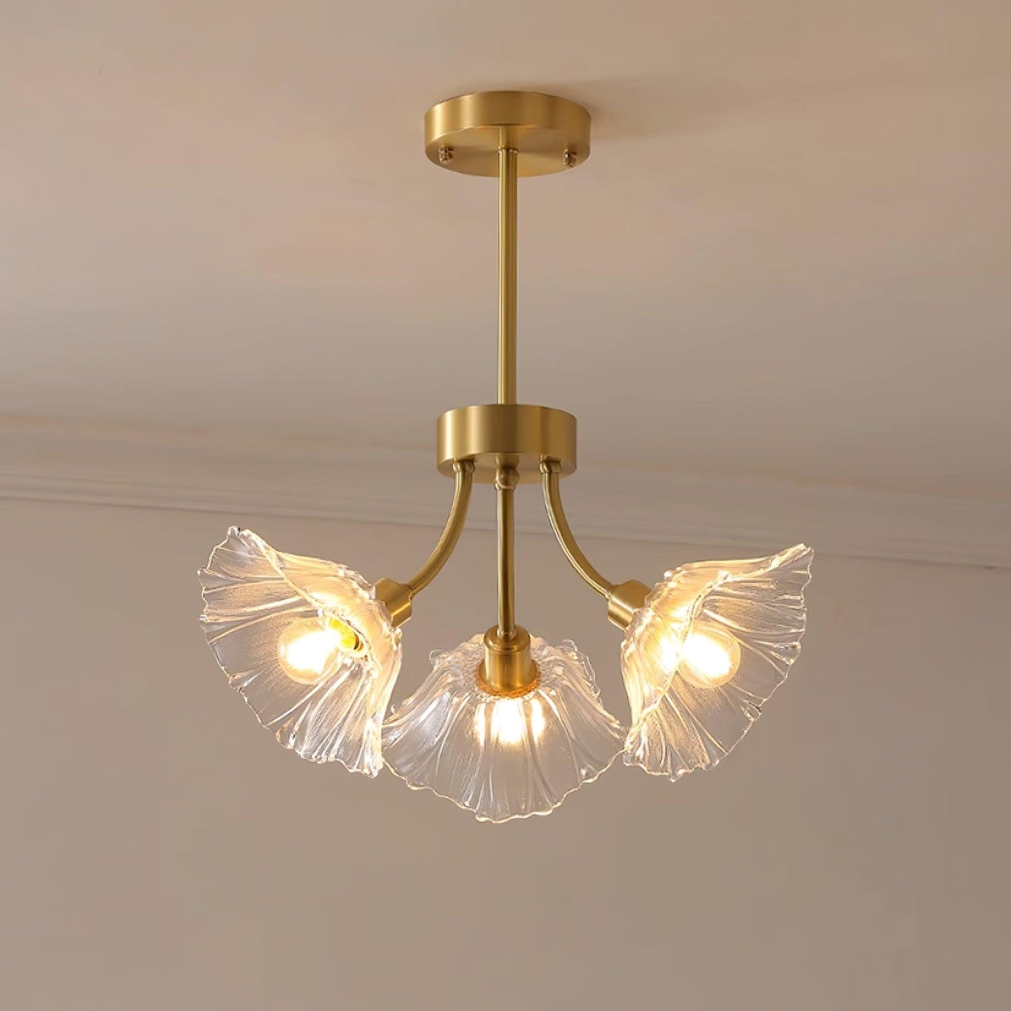 Flower Glass Brass Chandelier Ceiling Light