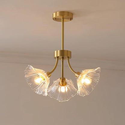Flower Glass Brass Chandelier Ceiling Light