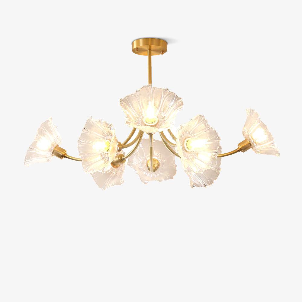 Flower Glass Brass Chandelier Ceiling Light