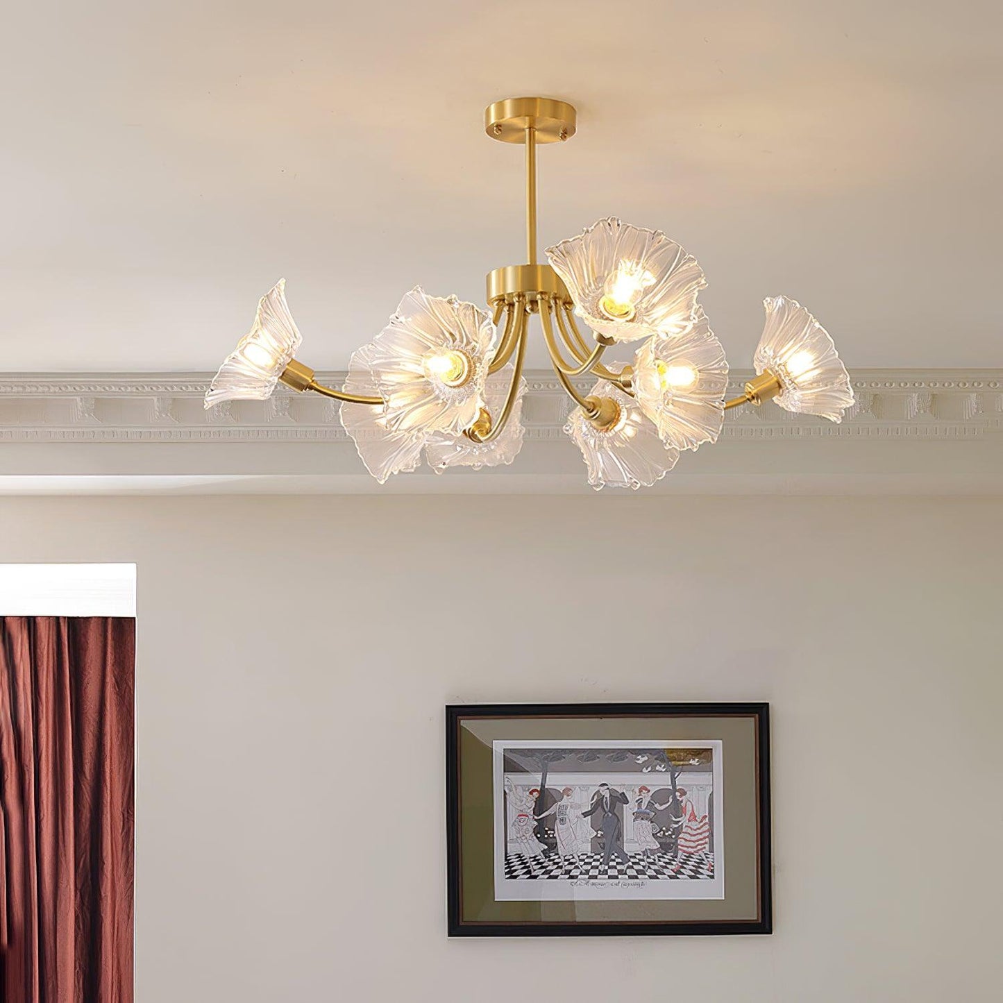 Flower Glass Brass Chandelier Ceiling Light