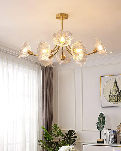 Flower Glass Brass Chandelier Ceiling Light