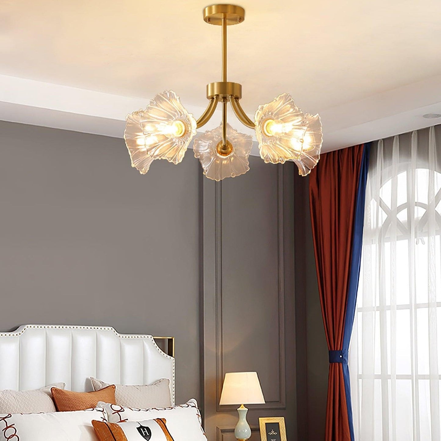 Flower Glass Brass Chandelier Ceiling Light