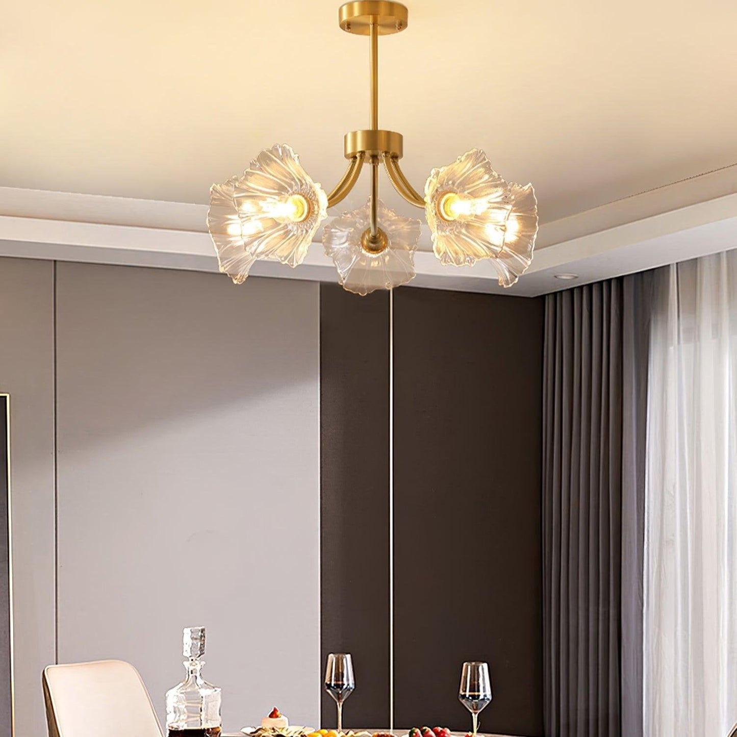 Flower Glass Brass Chandelier Ceiling Light