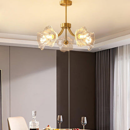 Flower Glass Brass Chandelier Ceiling Light