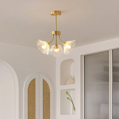 Flower Glass Brass Chandelier Ceiling Light