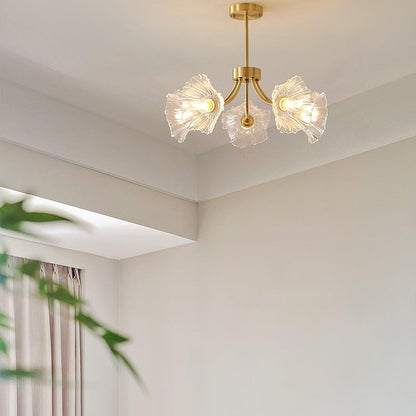 Flower Glass Brass Chandelier Ceiling Light