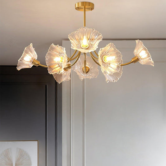 Flower Glass Brass Chandelier Ceiling Light