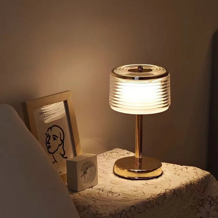 Gold LED Ring Table Lamp with Adjustable Light