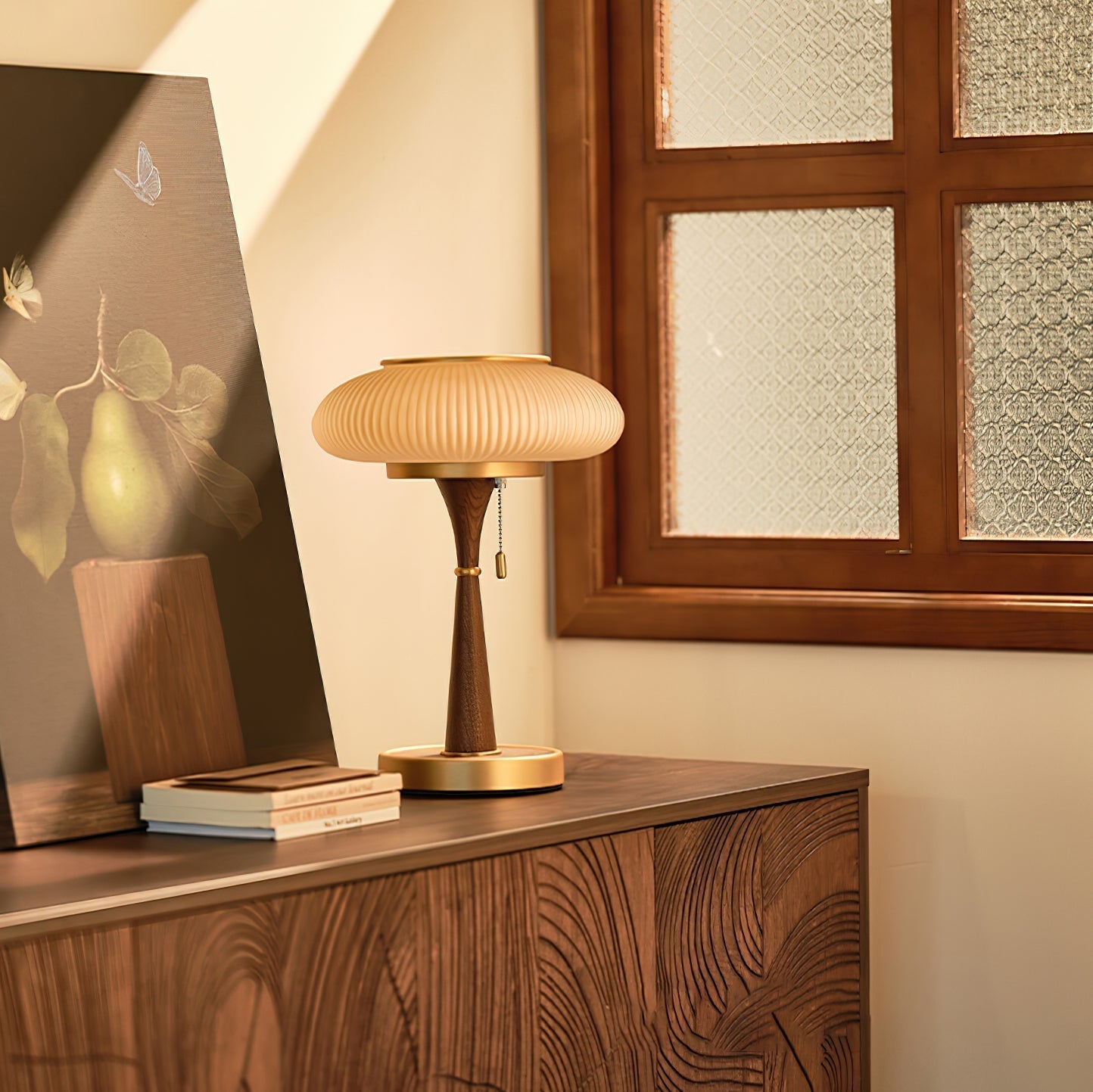 Matsutake Mushroom Table Lamp Wood Metal Glass