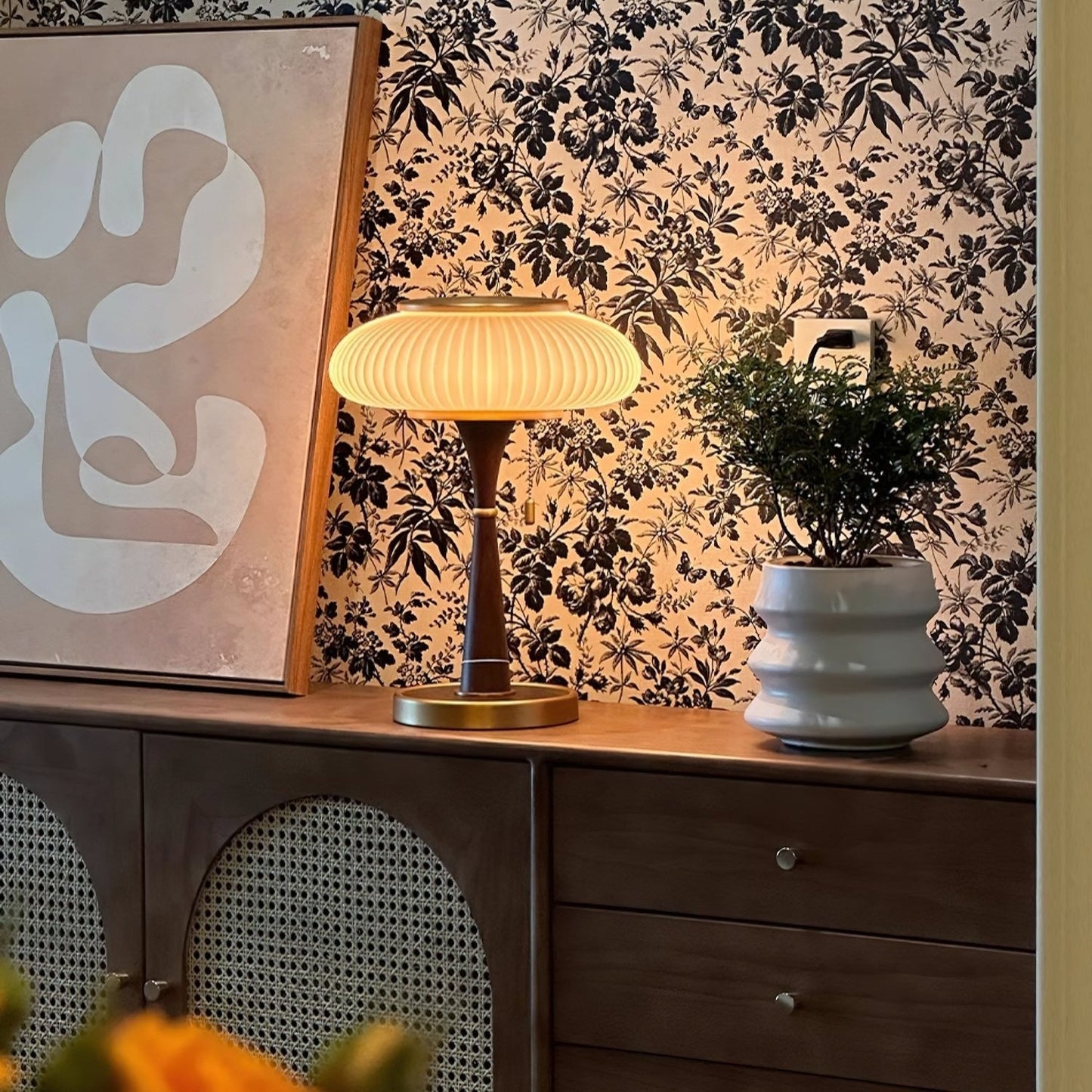 Matsutake Mushroom Table Lamp Wood Metal Glass