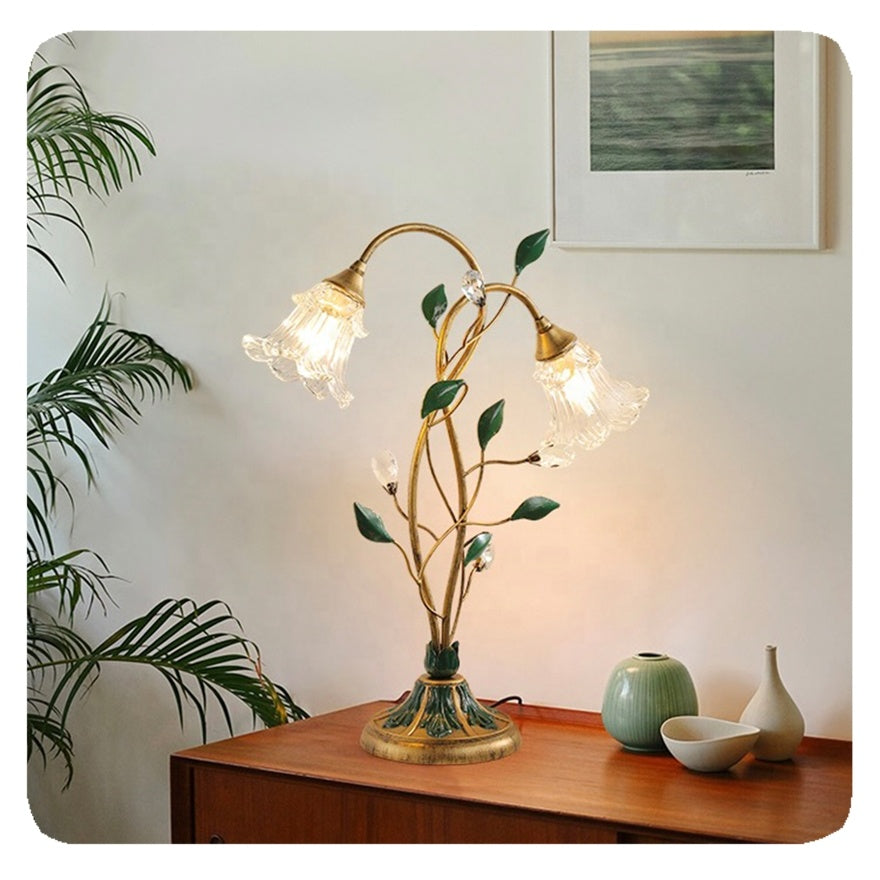French Flower Crystal Glass Table Lamp