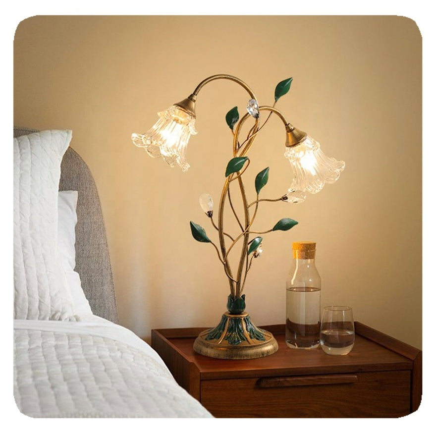 French Flower Crystal Glass Table Lamp