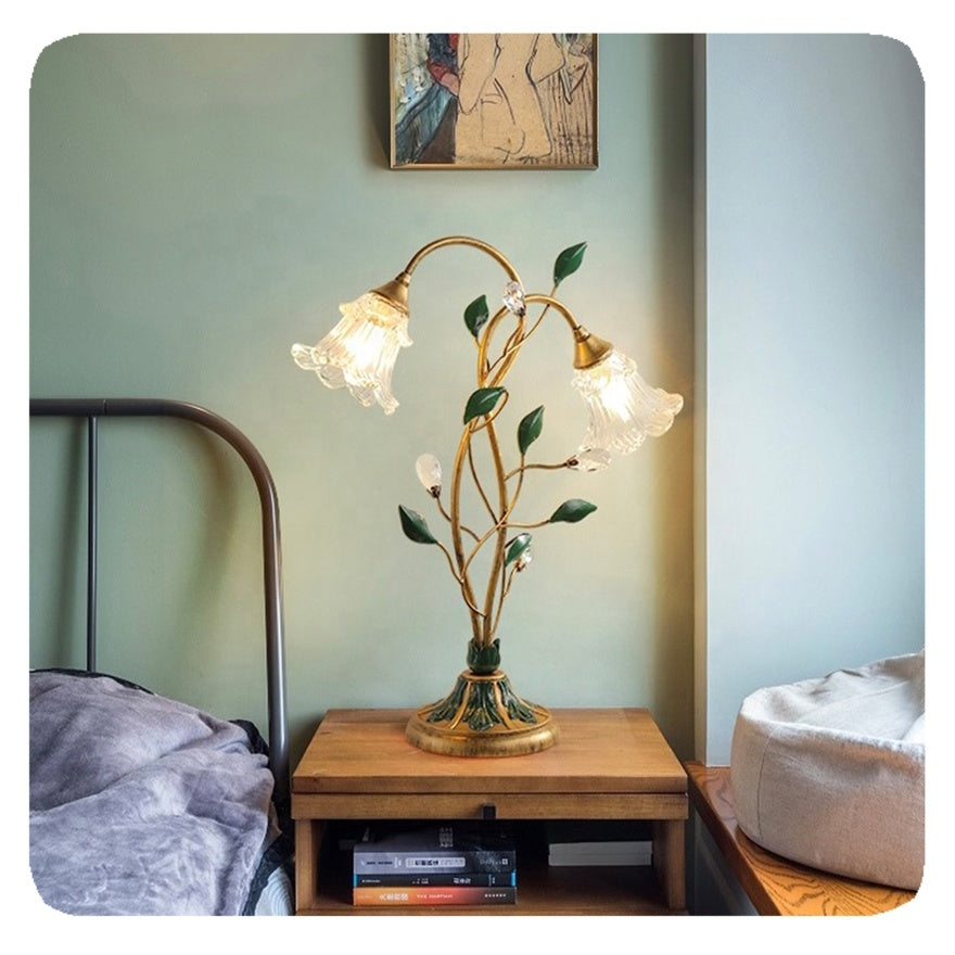 French Flower Crystal Glass Table Lamp