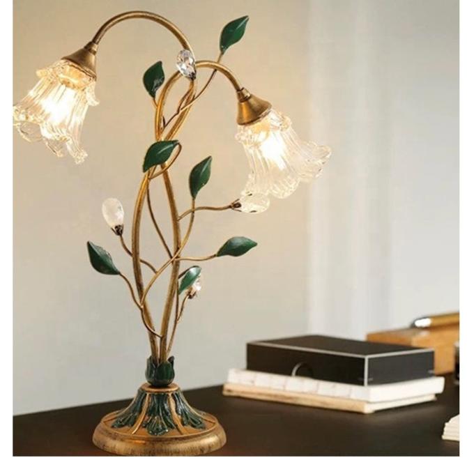 French Flower Crystal Glass Table Lamp