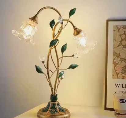 French Flower Crystal Glass Table Lamp