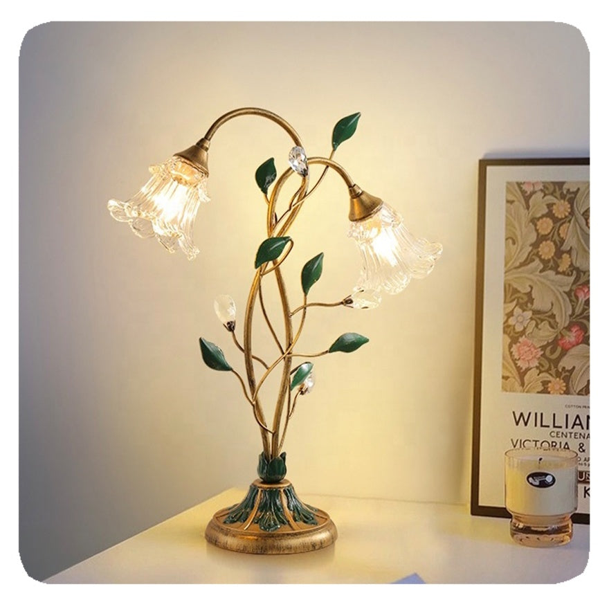 French Flower Crystal Glass Table Lamp