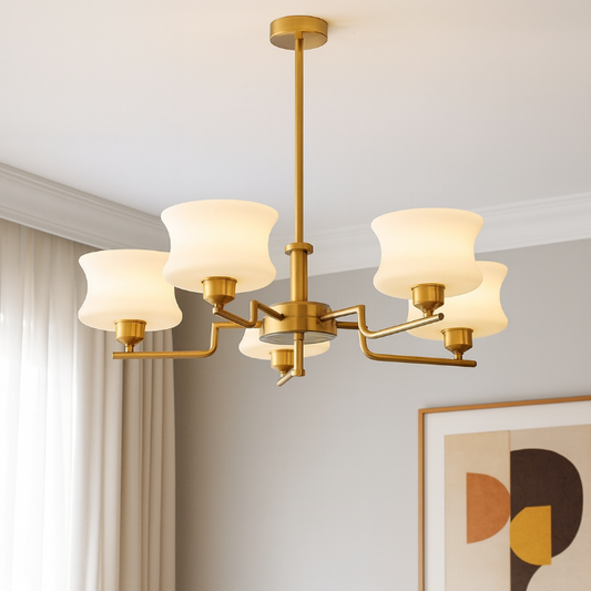 Vintage Gold Glass Dining Room Chandelier Light