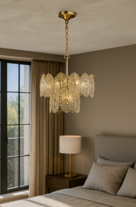 Gold Crystal Panel Chandelier Ceiling Light