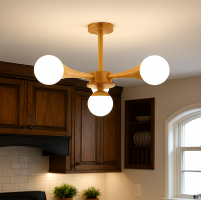 Wood and Glass LED Chandelier Ceiling Light